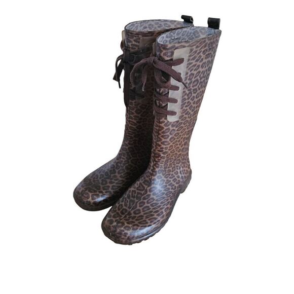 Bottega Veneta Cheetah Puddle Tall Rain Boots EU 38 US 8 EUC